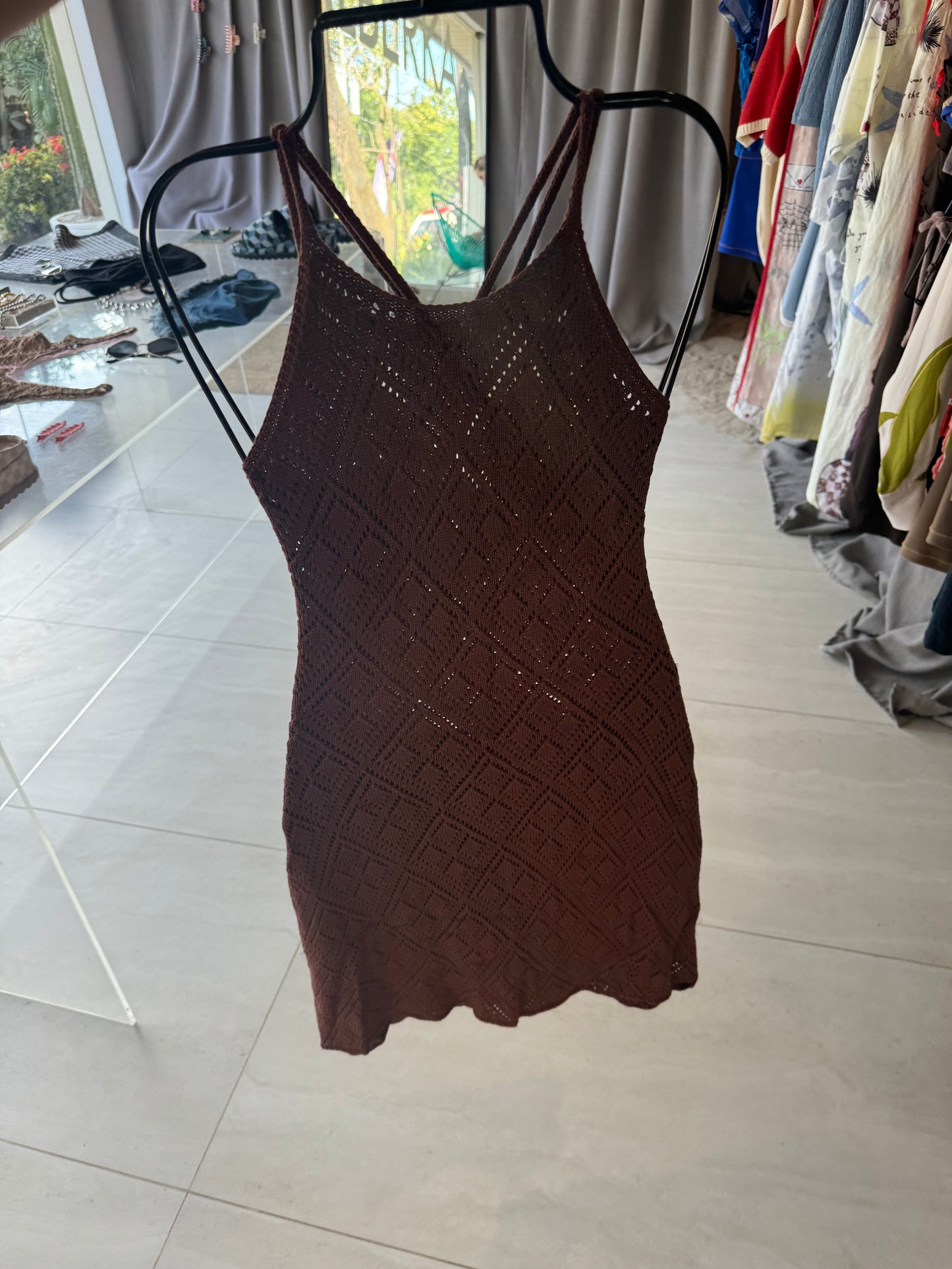 Astr brown crochet dress