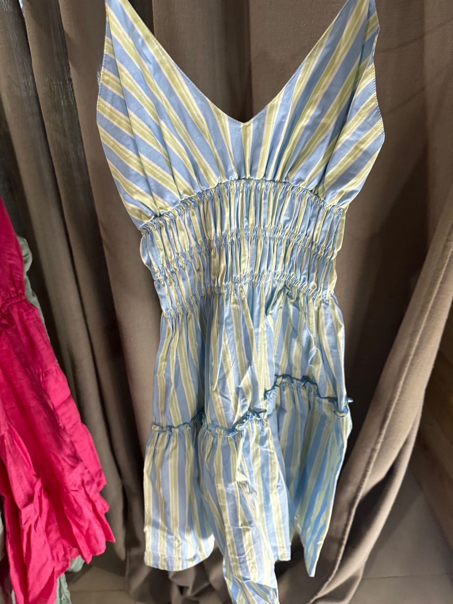 Lusana green blue stripes dress